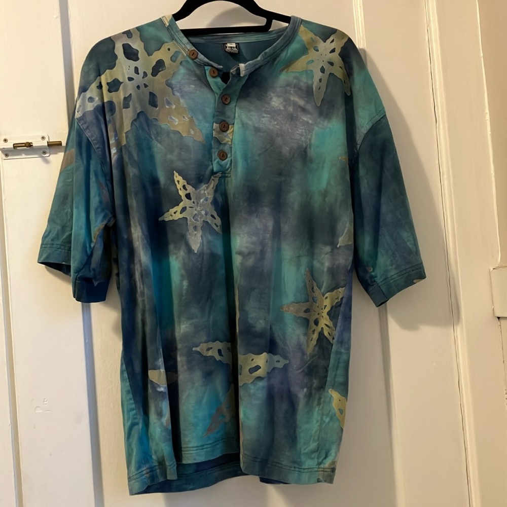 Sabaco ISI Bali Fashion, women’s, cotton Green and blue starfish T-shirt. XL